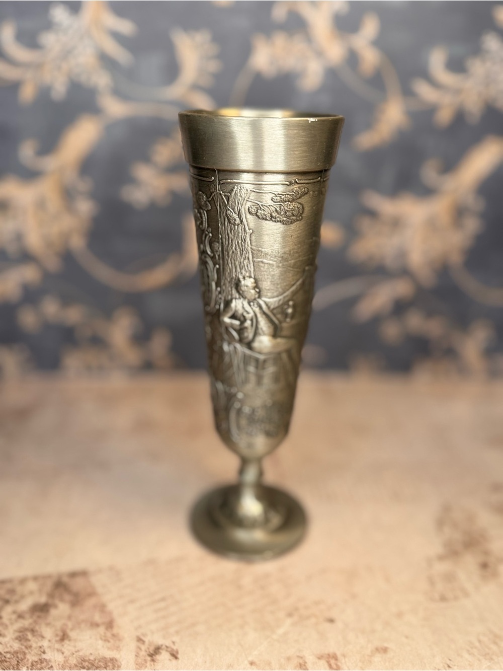 Vintage Frieling Zinn German Pewter Relief Goblet Made in Germany
